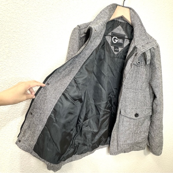 Gray Herringbone Wool Blend Field Jacket M - Picture 6 of 13